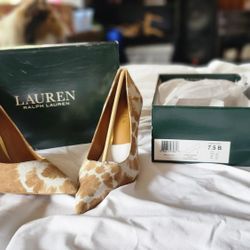 Ralph Lauren Tan And White Size 7.5 Suade