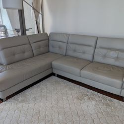 Grey Leather Sectional With Right Chaise