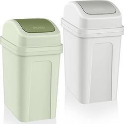Sumind 2 Pcs Bathroom Trash Can with Swing Lid Small Garbage Can Plastic Bathroom Trashcan Garbage Bin for Kitchen Waste Bedroom Room Outdoor 