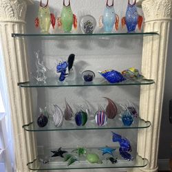 Glass Display With Murano Glass Fish
