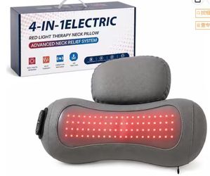 4-in-1 Electric Neck Pillow - Red Light Therapy, Heat, Vibration Massage (New)