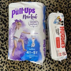 1🔥bag Of 14 Pull-ups New Leaf Size 4T-5T And 1 🔥pack Of 64 Huggies Baby Wipes Both For $10 Firm On Price 