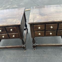 Rare pair of ethan allen antique pine old tavern collection side tables