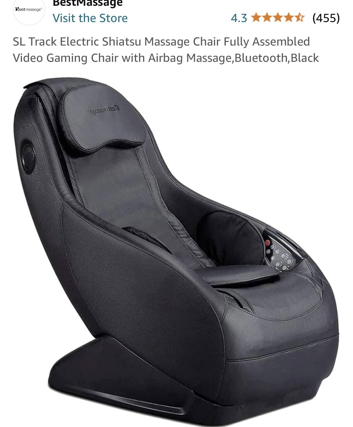 SL Track Electric Shiatsu Massage Chair Fully Assembled Video Gaming Chair with Airbag Massage, Bluetooth, Black