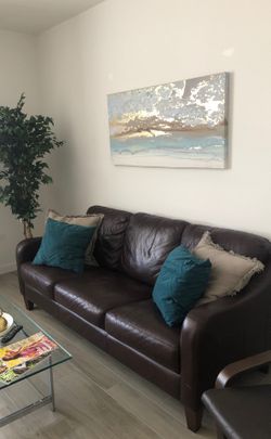 Brown leather couch