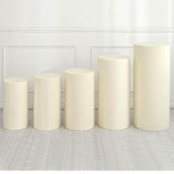 uxcell Set of 5 Beige Cylinder Spandex Stand Covers, Plinth Stand Cover for Party Wedding Birthday Decoration, Only Contains Cylinder Covers (Elastic 