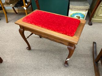 Antique Red Upholstered Stool Bench