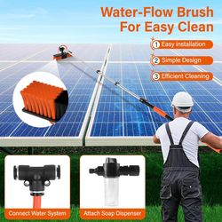 20FT Water Fed Solar Panel Cleaner Brush and Pole,Solar Panel Cleaning Kit with Telescopic Pole