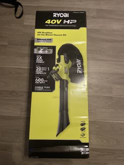 RYOBI 40V HP Brushless 100 MPH 600 CFM Cordless Leaf Blower/Mulcher/Vacuum with (2) 4.0 Ah Batteries and Charger