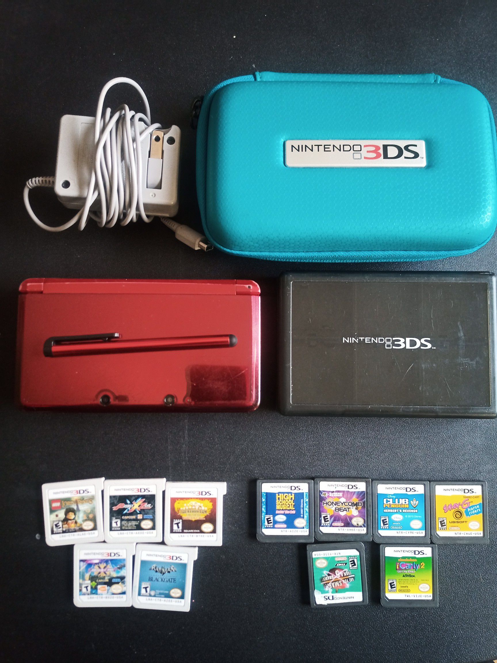 Red Nintendo 3DS w/ 11 Games + Extras
