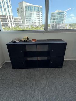 Black 8-Cube Storage Shelf / Credenza w/ 4 Door Inserts - Bookcase, TV Stand or Console