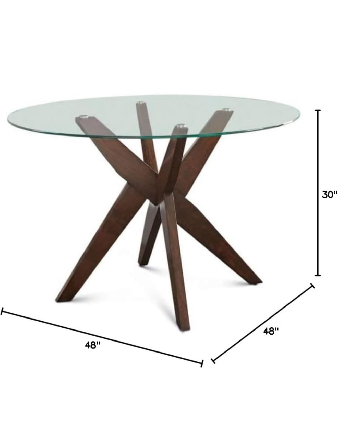 Glass Top Wooden Dining Table 48" Round Tempered Glass