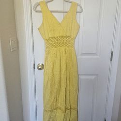 1960s Sm-Med Peek A Boo Midrift Yellow Cotton Dress 