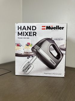 Mueller Electric Hand Mixer, 5 Speed 250W Turbo with Snap-on Storage Case  Stainless Steel (Black) 