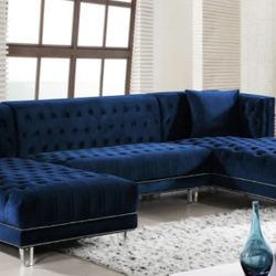 Moda Navy Velvet 3pc. Sectional

