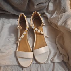 White Sandals With Gold Spikes