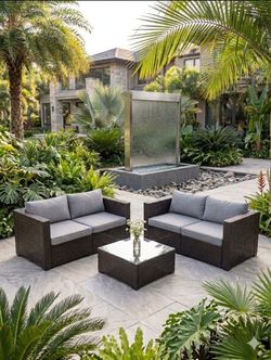 Brown frame gray cushions patio furniture set outdoor patio furniture patio sofa patio couch ☑️✅🆕