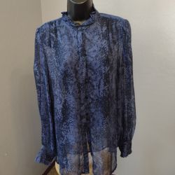 chico's sheer purple and black long sleeve button down blouse Size 1 (M)

