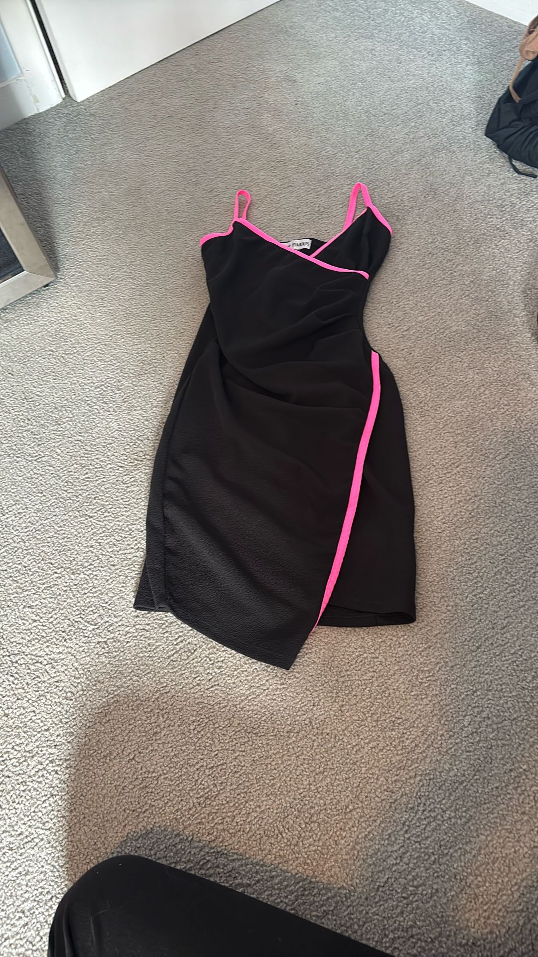 Black and neon pink dress