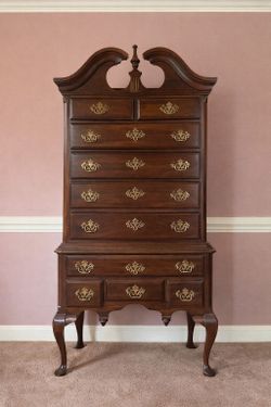 Vintage Highboyr 2 Piece Chest– Bonnet Top, Brass Hardware! (w/ original 1976 Receipt)
