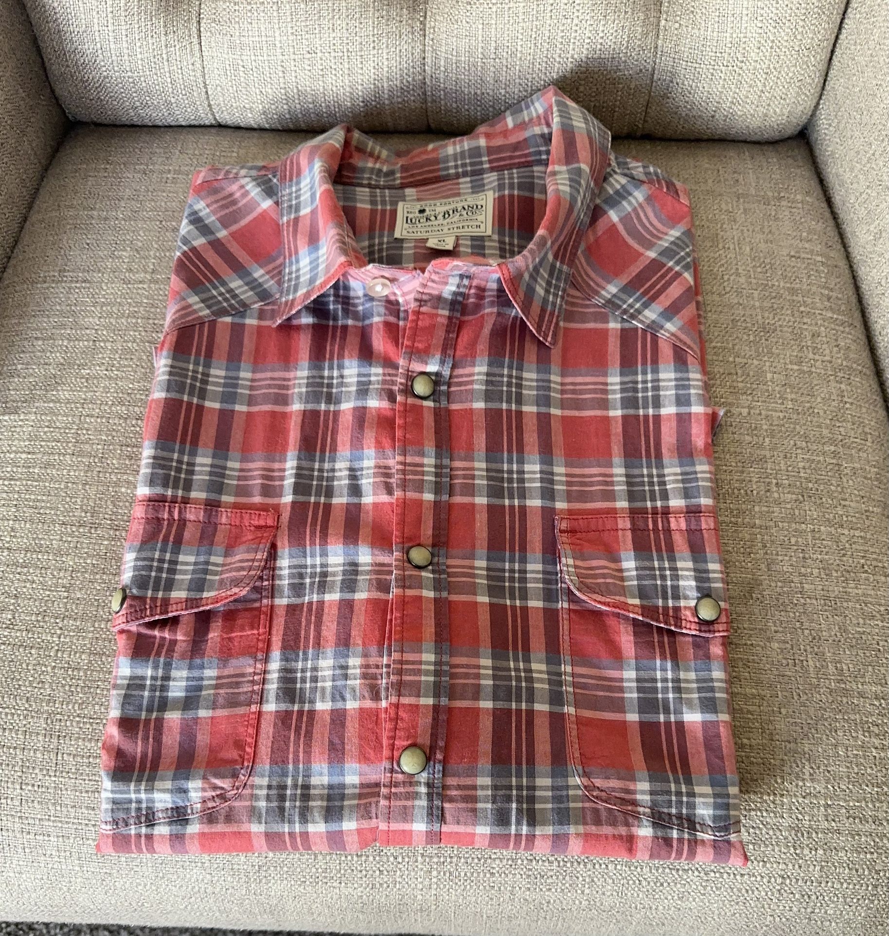 Lucky Brand  Saturday Stretch Plaid Shirt. Size XL