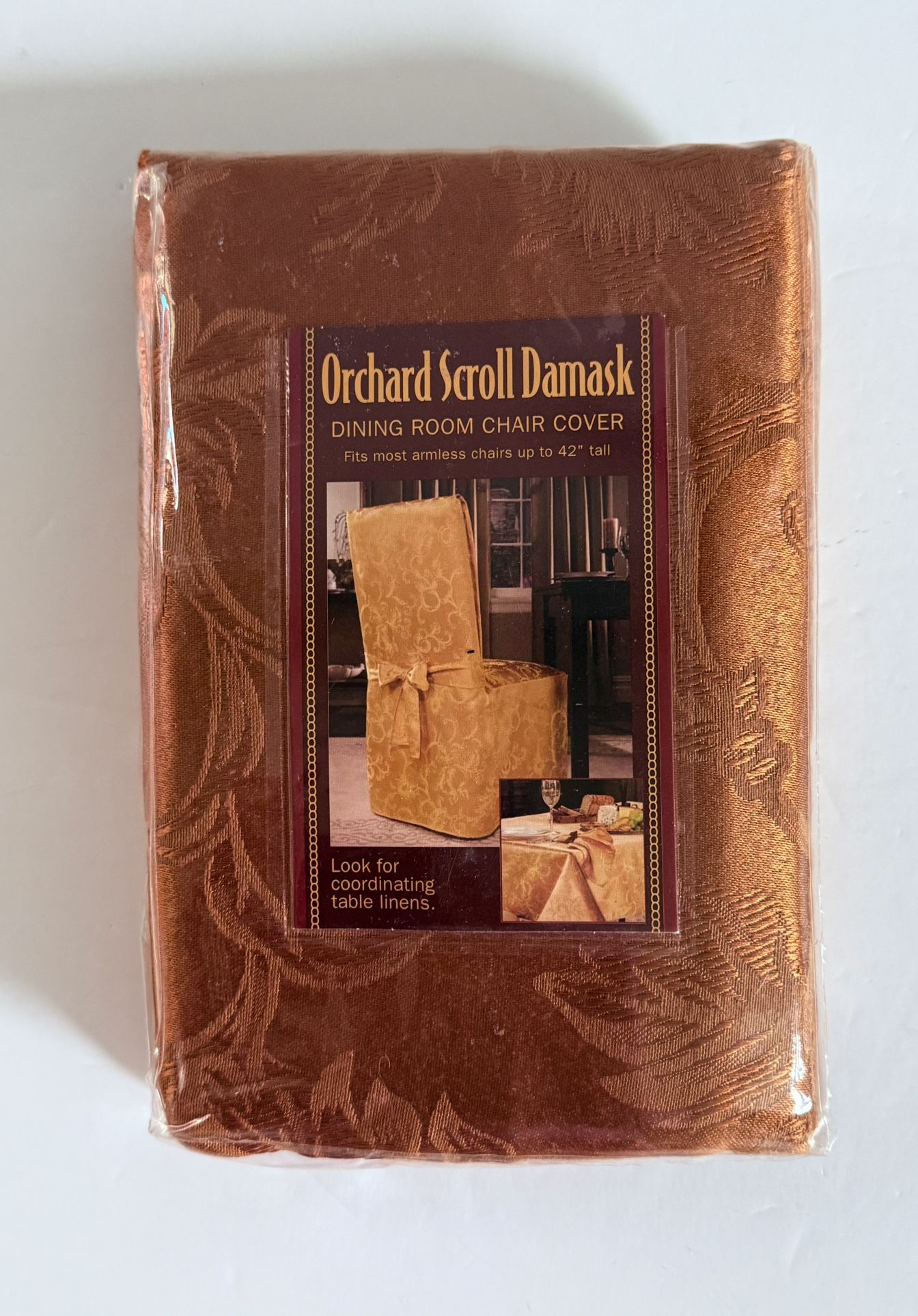 Orchard Scroll Damask Dining Room Armless Chair Cover 26”x41” Color Bronze New
