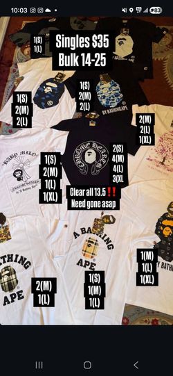 Bape shirts for 35$ each. got different sizes