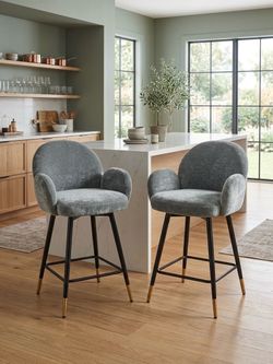26” Upholstered Gray Swivel Counter Stools – Set of 2 (Already Assembled)