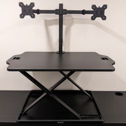 VIVO Sit-Stand Desk Riser + Dual Monitor Mount