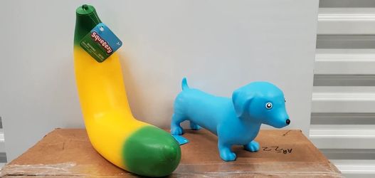 Sunny Day Jumbo Banana Blue Puppy Squeeze Squishy Stress Relief Toy Set 2 Pack