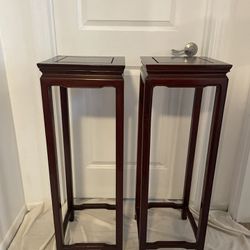 A Set, Yes 2 Matching Wood Tall Display End Tables