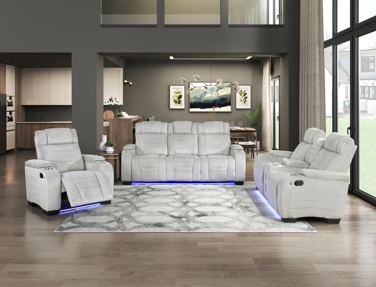 Furniture Online Sale! Entire Site- 2 PCS Romeo Collection Sofa and Loveseat recliners set-LED-Cup holder-Speakers console-USB. Free Gift W/ A Purchas