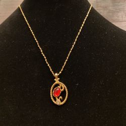 Beautiful Gold Plated Red Glass Necklace 