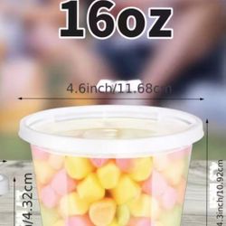 25 Plastic Cup With Flat Lid Food Container 16oz