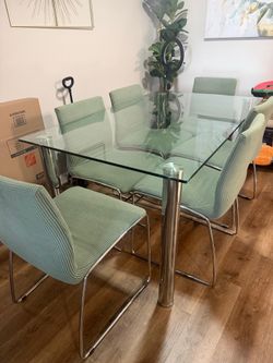 🔥 MUST SELL ASAP - Glass Dining Table Set w/ 6 Chairs