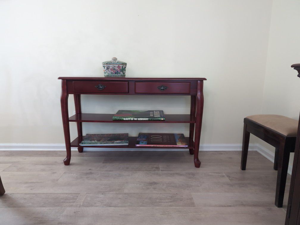 Queen Anne Design Wood Console Table With 2 Shelves And 2 Drawers 