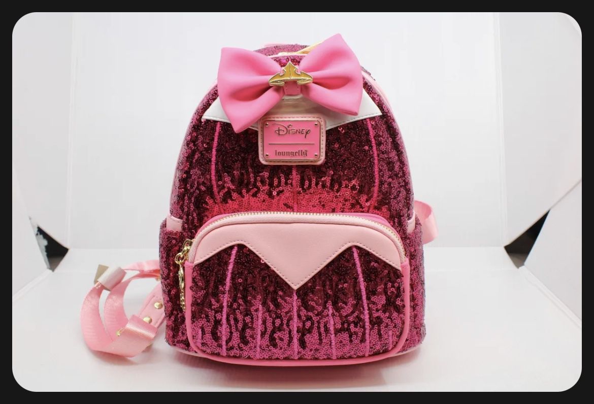 Loungefly Disney Sleeping Beauty Aurora Pink Sequin Mini Backpack and wallet