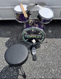 Rare Teenage Mutant Ninja Turtle Junior Real Drum Kit W/ Drum Stool
