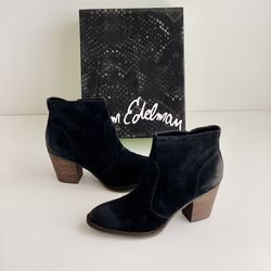 ✨New SAM EDELMAN Mari Burnished Suede Heel Booties Black Womens Shoes Size 10M 