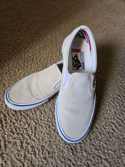 Vans Skateboarding PopCush Slip-On Off White Suede & Canvas Sneakers Men 6.5