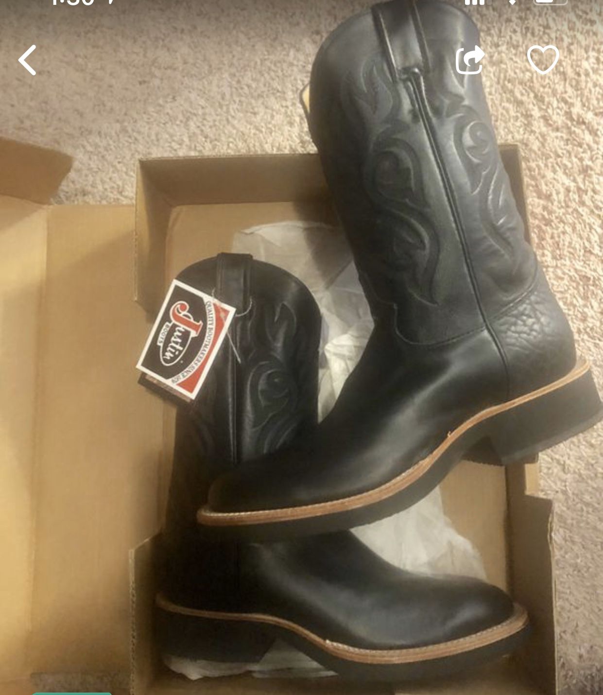 Never Used - Brand New - Justin Boots - Men - Black - Size 9D - Must Pick Up Wawa on Howland Blvd in Deltona. No Exceptions! Will Not Ship!!