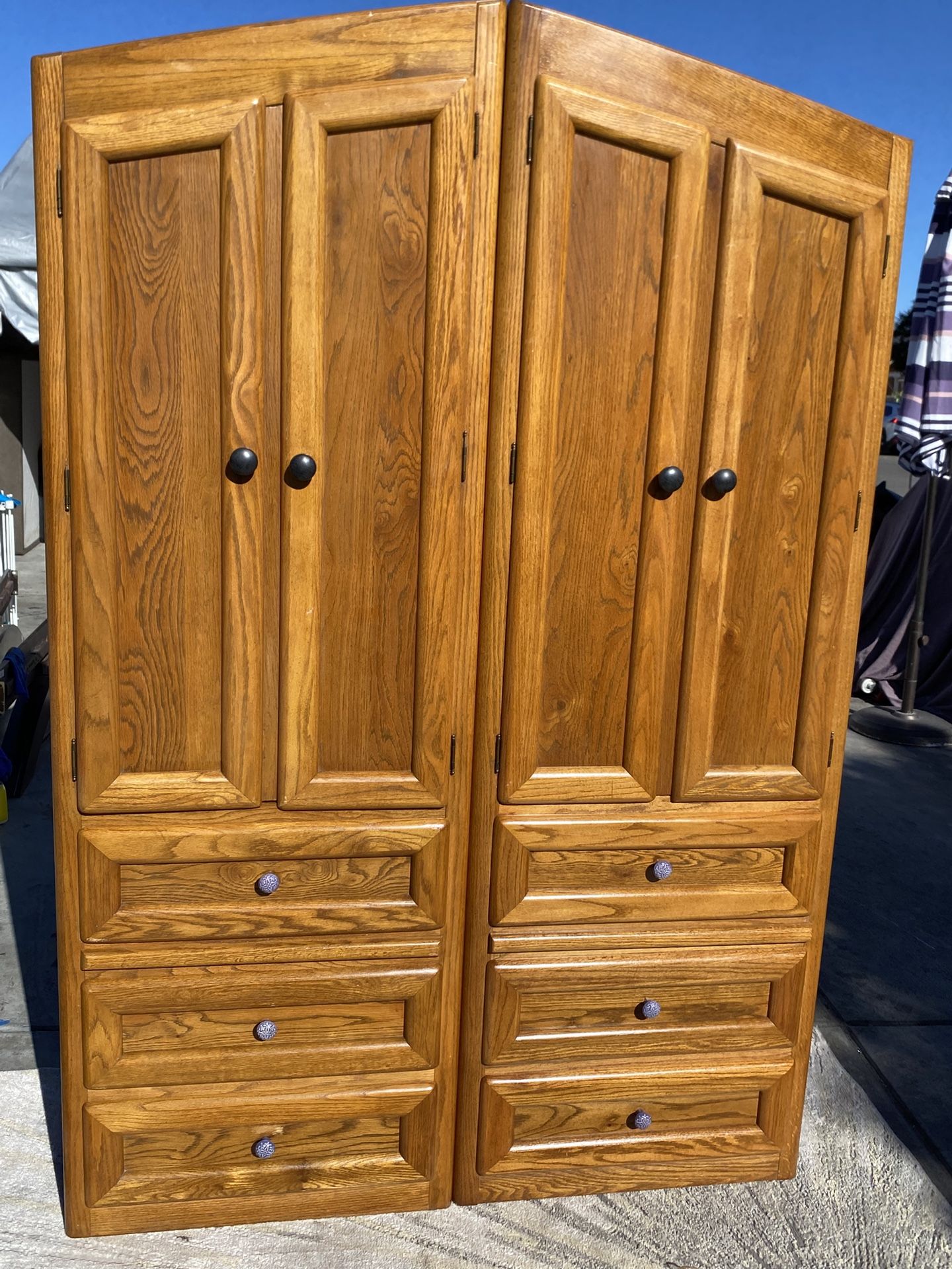 MCM Thomasville 2 Piece tall chest Hutch dresser cabinet oak wood 3 Drawer plus shelf’s