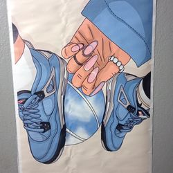 Nike Shoes Air Jordan Sneakers Girls Pink Nails Blue Basketball Canvas Poster 