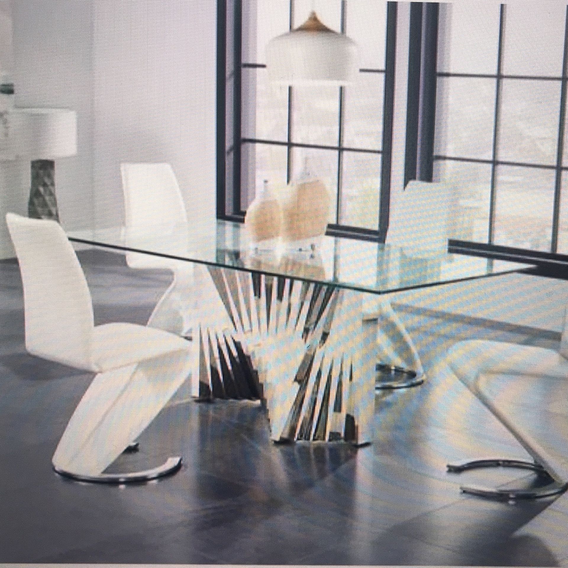 SALE $1350 DINING ROOM SET CHROME GLASS TABLE + 4 CHAIRS