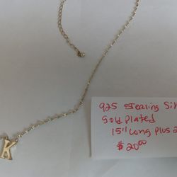 925 Sterling Silver Gold Plated "K" necklace 