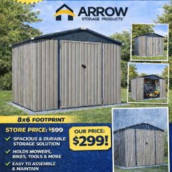 Brand New In Box ARROW 8x6 steel Top Shed