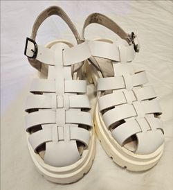 Free People Delaney Fisherman Platform Sandals - White Leather (Size 36 EU)