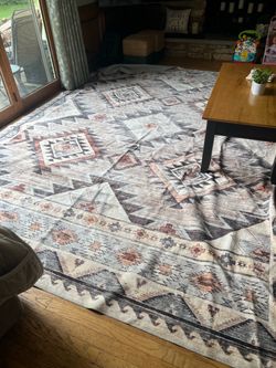 Large Southwestern Geometric Area Rug. Washable
