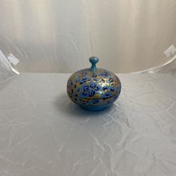 Vintage Blue And Black Wooden Bowl