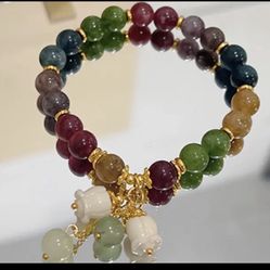 Beautiful Natural gemstones bracelet, including jet Amber plus moonstone amethyst